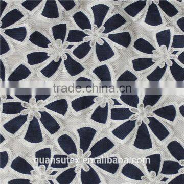 Navy Blue Flower Lace Fabric With White Holes photo-1