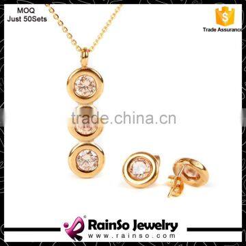 Ladies Fashion Dubai Gold Plated Stainless Steel Zircon Jewelry Set