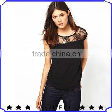 ODM&OEM manufactures fahison designer clothing in china black chiffon Lace Top shkz171