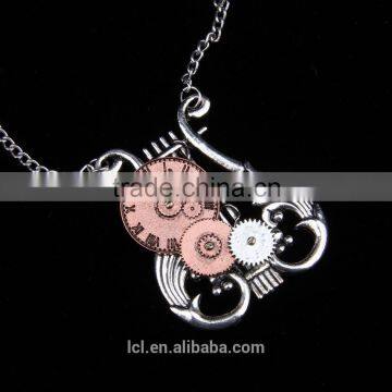 2015 yiwu fashion jewelry hot sale pop steampunk necklace gear steam watch pendant statement necklace hiphop