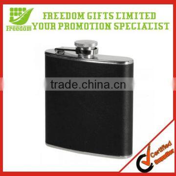 Stainless Steel With Leather Wrapped Logo Embossed Hip Flask