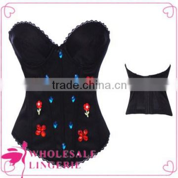 Elegent fashion women black rhinestones bustier top sexy corsets