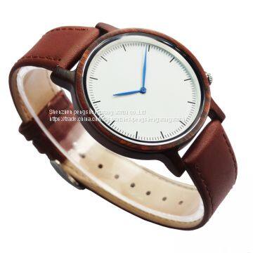Eco-friendly Handmade Genuine Leather Bands Wooden Wrist Watch photo-3
