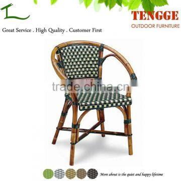 TG15-0162 Antique style bamboo look woven rattan french bistro armchairs