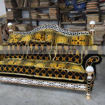 Italy Gorgeous 18/24K Gold Plated Living Room Furniture/ European Classic Royal Brass Carving Fabric Upholstery Gilded Sofa Set photo-5