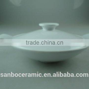 AB Grade Porcelain Stock White Ceramic Cookware Pot With Lid , Ceramic Stew Pot, Round Small Turren photo-2