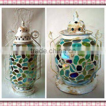 Flower Design Hanging Colored Mosaic Lantern
