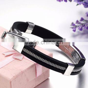2017 Best Seller Gift Men Stainless Steel Silicone Bracelet photo-3
