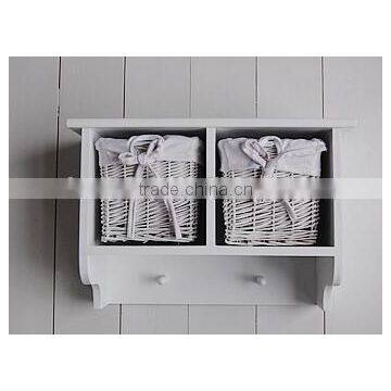 White Wall Basket Unit With Hanging Pegs photo-2