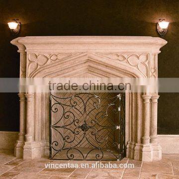 Hand carving natural stone limestone fireplace mantel for sale