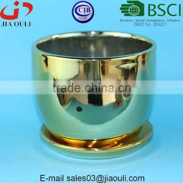 Quality Plating Gold / Copper Ceramic Plant Pots With Saucer photo-2