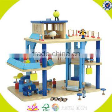 Wholesale cute kids wooden airport toy top fashion baby pretend toy wooden airport toy W06A040