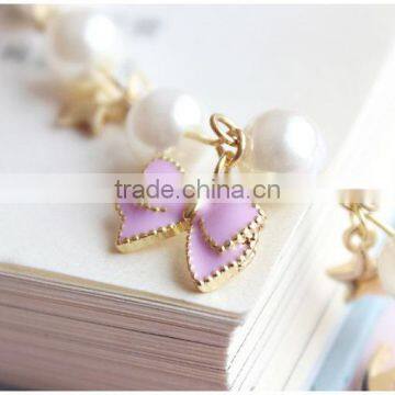 Gold Cat Moon Star Enamel Bowknot Heart Shape Key Charms Bracelet Pearl Bead Linked Bracelet photo-5