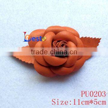 China factory handmade brown pu leather shoe flower decorative shoe clip