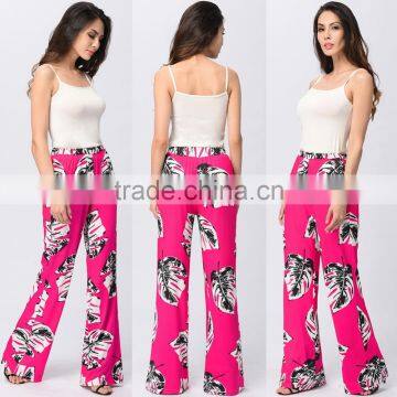 Hot pink stretchy wide bottom pants for ladies