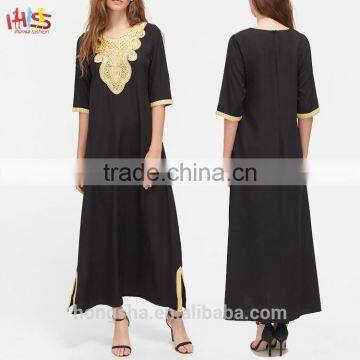 Contrast Sequin Appliques Slit Side Maxi Dress New Model Abaya in Dubai