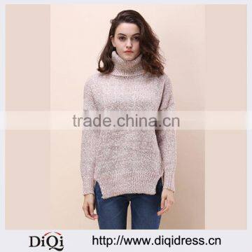 Ladies Stylish Warm Turtleneck Pink Sweater(DQE0013TS)