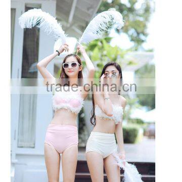 White solid mesh three pieces sexy high waisted girls beach wear