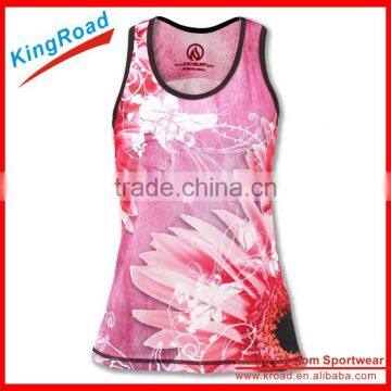 Wholesale Custom sublimation printing dry fit coolmax flower singlets women's running vest