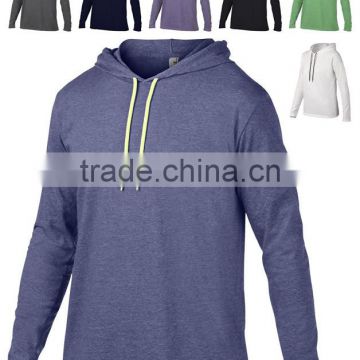 plain 100% cotton jersey hoodie mens long sleeve hooded t-shirt soft loose fit thin pullover hoodie oem wholesale mens clothing