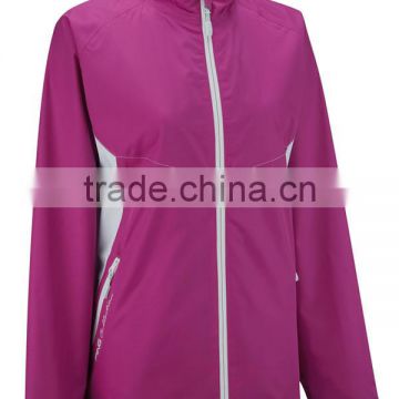 Magenta Plain Design Full White Zipper Ladies' Waterproof Golf Jackets without Hood