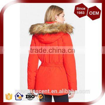 Women's Belted Quilting Padding Long Parka With Detachable Faux Fur Hood photo-2