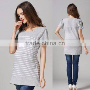 Pregnant Woman Nursing Clothes for Breastfeeding White and Gray Strips Tops Wholesale Maternity T-shirts photo-3