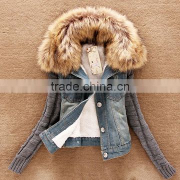 Ladies Winter Warm Hooded Denim jacket Fleece Top