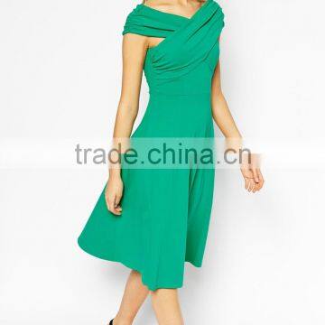 Sexy Cross Shoulder Skater Design Middle Aged Women Fashion Dress photo-4