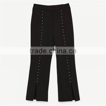 Breathable Black Pearl Studded Dress Black Pants With Slits photo-6