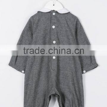 Grey Flannel Collared Winter Baby Romper for Little Cute Baby With Button Fastening and Button Cuffs