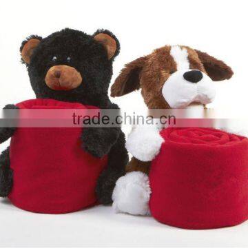 Faux Fur Plush Animal Toy with Blanket Huggables - Dog and Bear