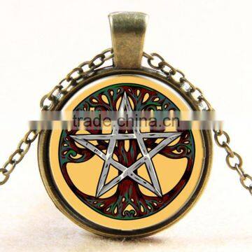 XP-TGN-LT-147 Lady Silver Gem Vintage Meaningful Glass Cabochon Tree Of Life Time Gemstone Necklace In Alloy