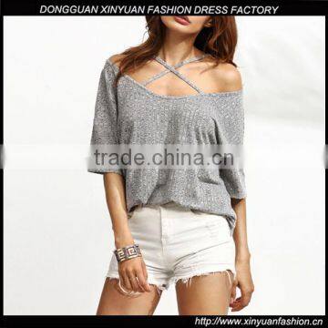 Latest Fashion Women Sexy Tops And Blouses Design Hot Girls Short Sleeve Knitted Shirts