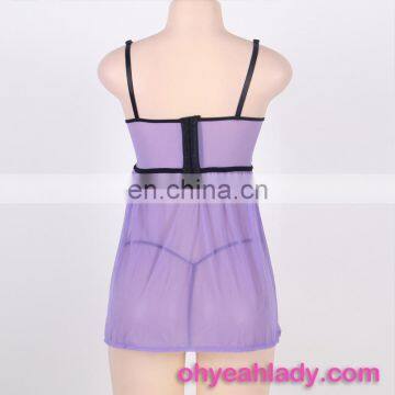 Ohyeah Purple Lace Sex Night Sleeping Dress for Women photo-6