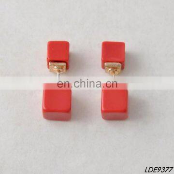 New Arrival Simple Red Double Side Rectangle Shaped Turquoise Stud Earring