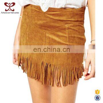 Mini Skirt Brown Tassels Chamois Leather Skirt