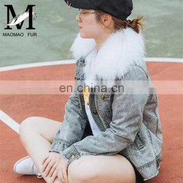 2016 Top Fashion Real Lamb Fur Collar Denim Parka With Hood Women Fur photo-6