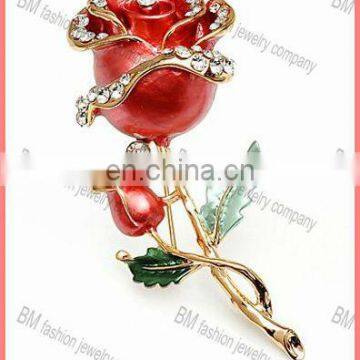 Hot Sale Gold Metal Red Rose Flower Brooch Jewelry