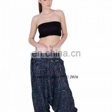 Baggy Jumpsuit Aladdin Hippie Yoga Blue Spiral Print Harem Pants Trousers