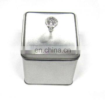 Small Square Plain Tin Box with Glass Knob