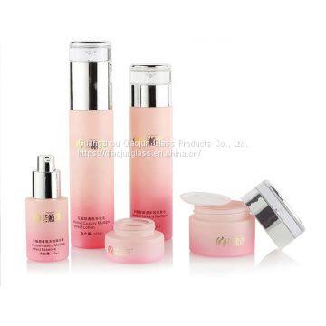 Fashionable 30Ml Pink Skin Care Glass Bottlte Lotion Bottles Set With Pump