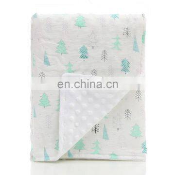 Cartoon Printed 2 Layers Breathable Cotton Backing Minky Dot Baby Blanket photo-4
