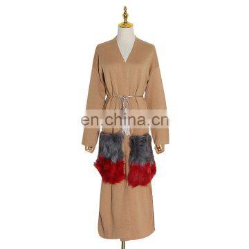 Patchwork Fur Pocket Women's Knitted Coat Autumn New photo-2