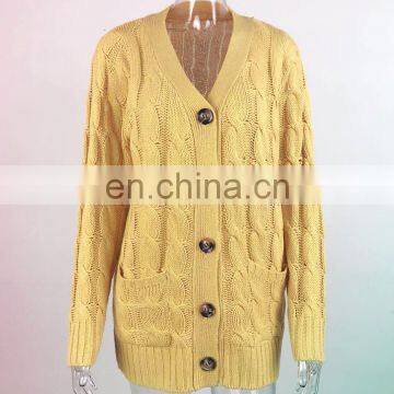 Hot Casual Solid Color Twist Button Jacket Cardigan Sweater For Women photo-6