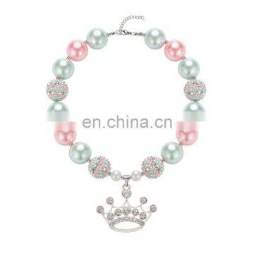 Princess Girl necklace with crown Children Chunky Bubblegum Pendant Necklace Jewelry