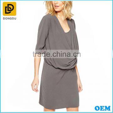 Office wear working breastfeeding nursing wrap front khaki short chiffon maternity dress clothing