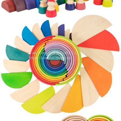 Educational Grimms Natural Wooden Stacking Toys Large Rainbow Building Blocks for Kids photo-2