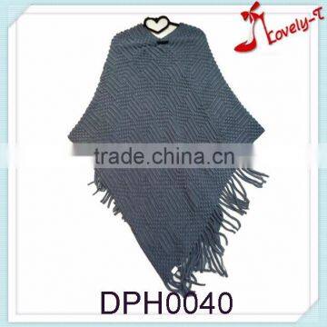 New arrival warm ladies mexican acryclic crochet knit elegant long poncho with tassels