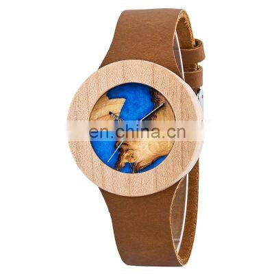 BOBO BIRD Wood Resin Light Watch for Men Waterproof Quartz Watches with Leather Strap Japan Movement in Wooden Box